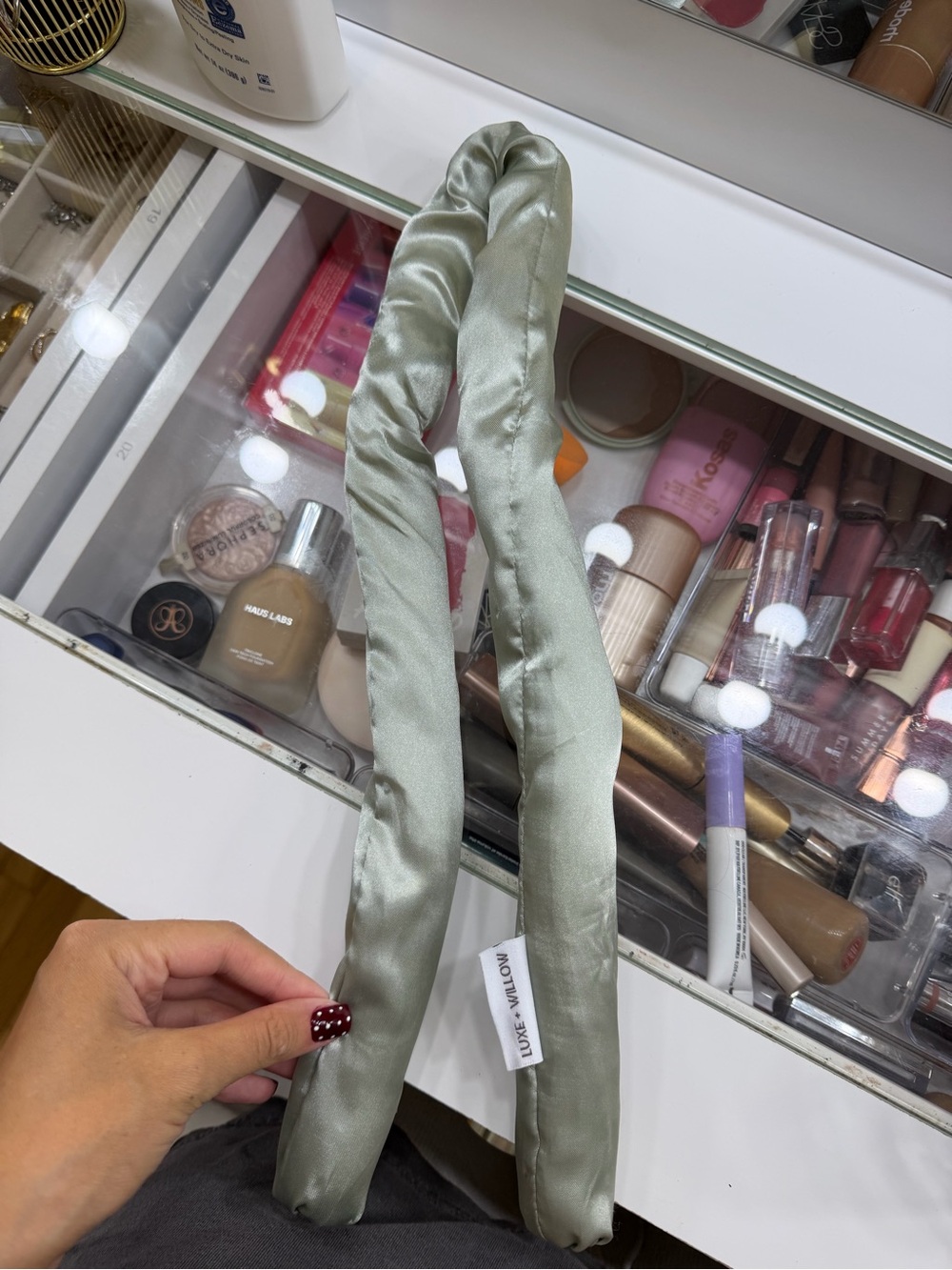 Luxe + Loom Satin Heat-Free Styling Wrap in Sage Green